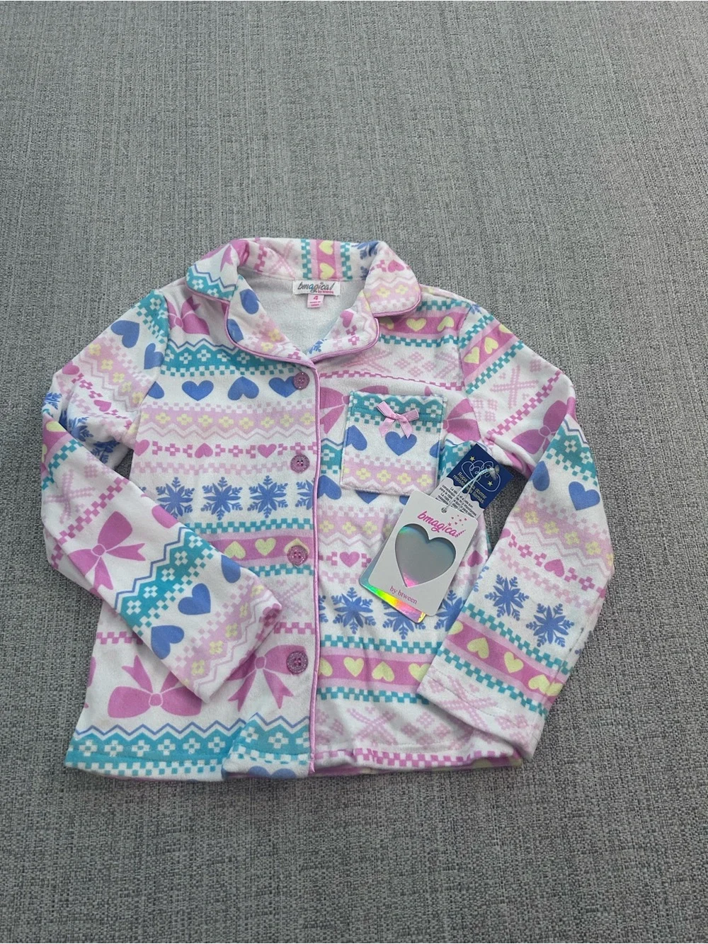 Btween NWT Girls Pink & Blue Patterned Fleece Pajama Set. Size 4